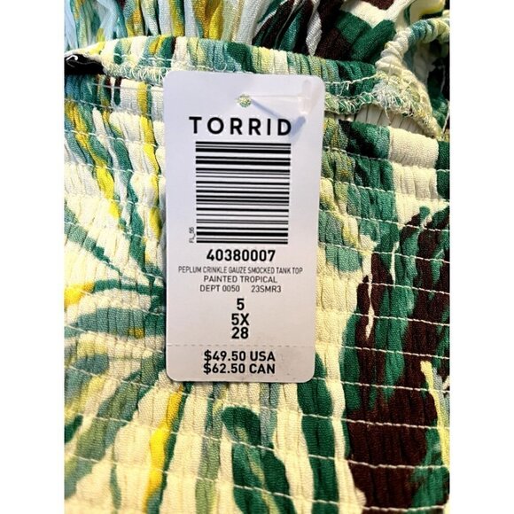 Women's Torrid Plus Size 5, 5X, 28 Green Peplum Crinkle Gauze Smock Top - Picture 6 of 8